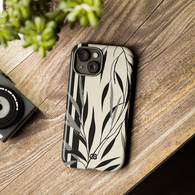 Beige Tough Phone Case for iPhone - Soot Leaf Sketch