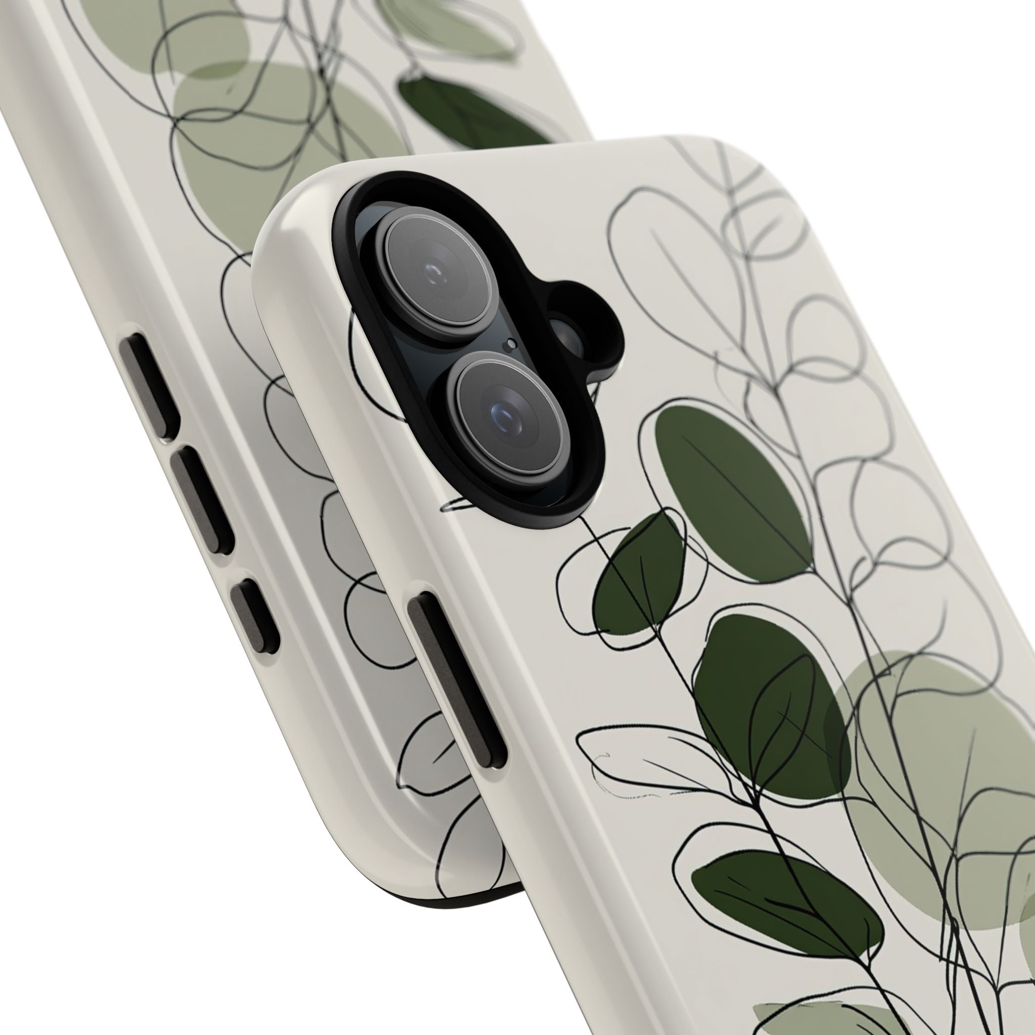 Green Tough Phone Case for iPhone - Muted Eucalyptus Sketch