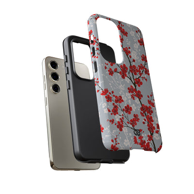 Grey Tough Phone Case for Samsung - Crimson Sakura Slate