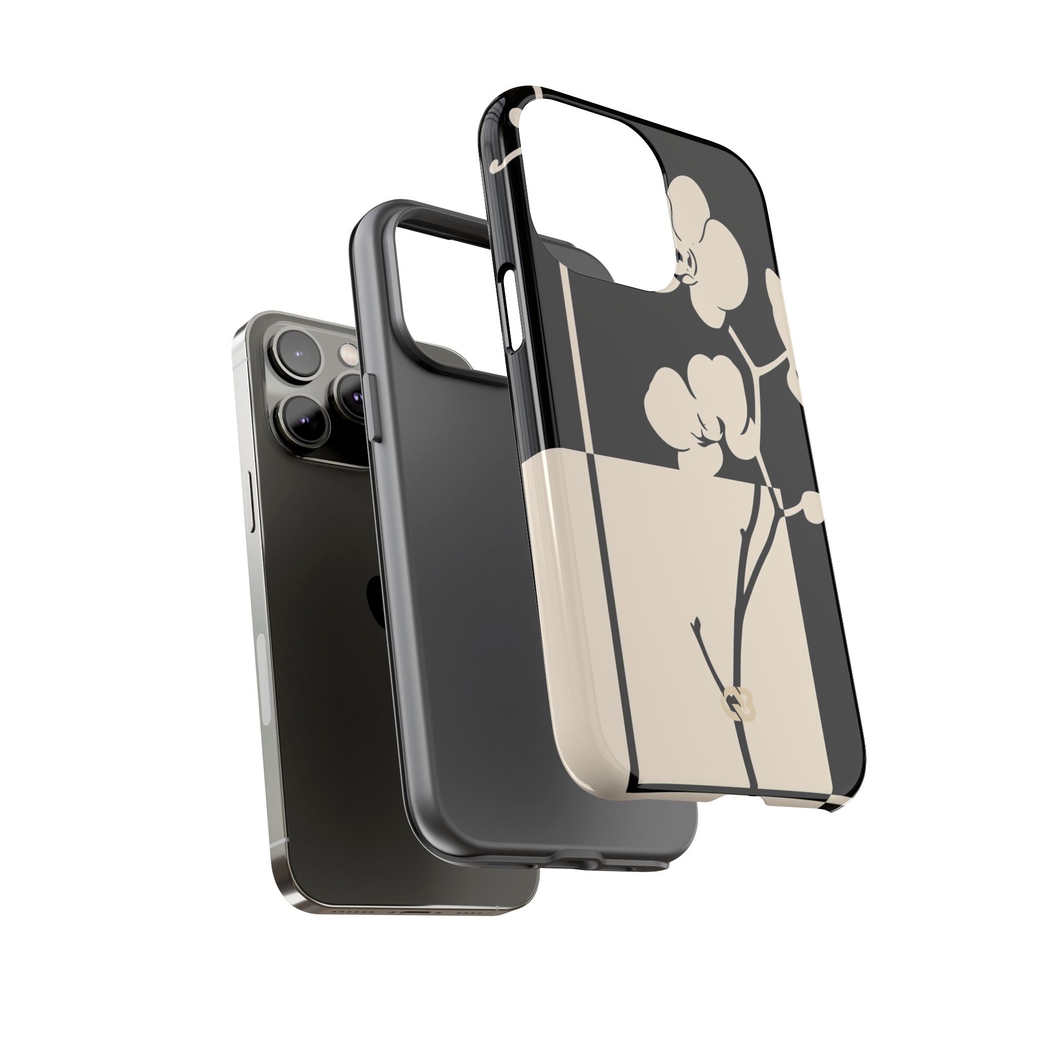 Beige Tough Phone Case for iPhone - Nocturnal Orchid Frame