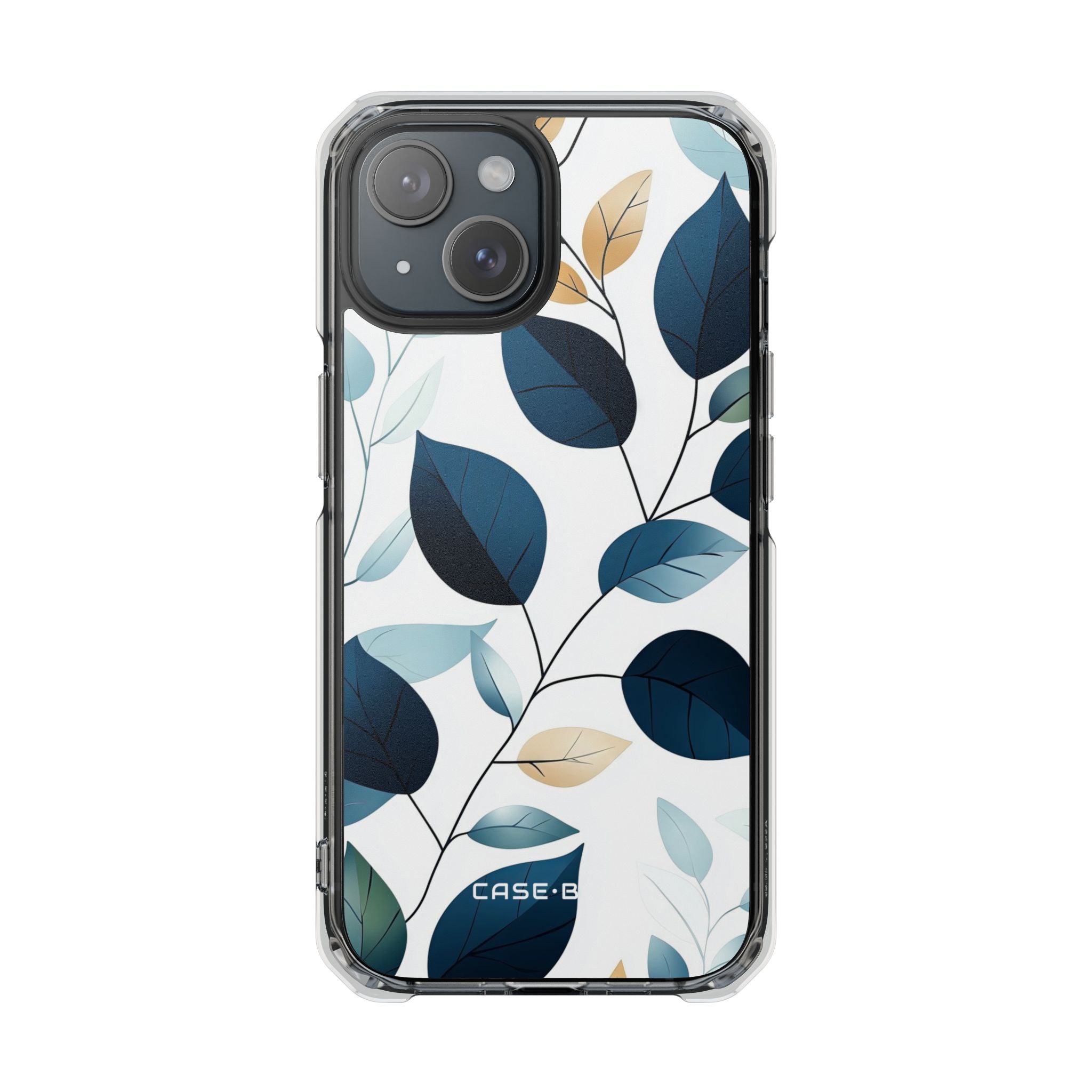 Navy Veined Leaves iPhone 15 Case - Impact