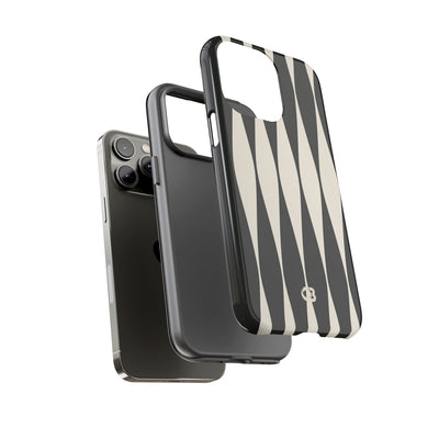 Black Tough Phone Case for iPhone - Ivory Spindle Grid