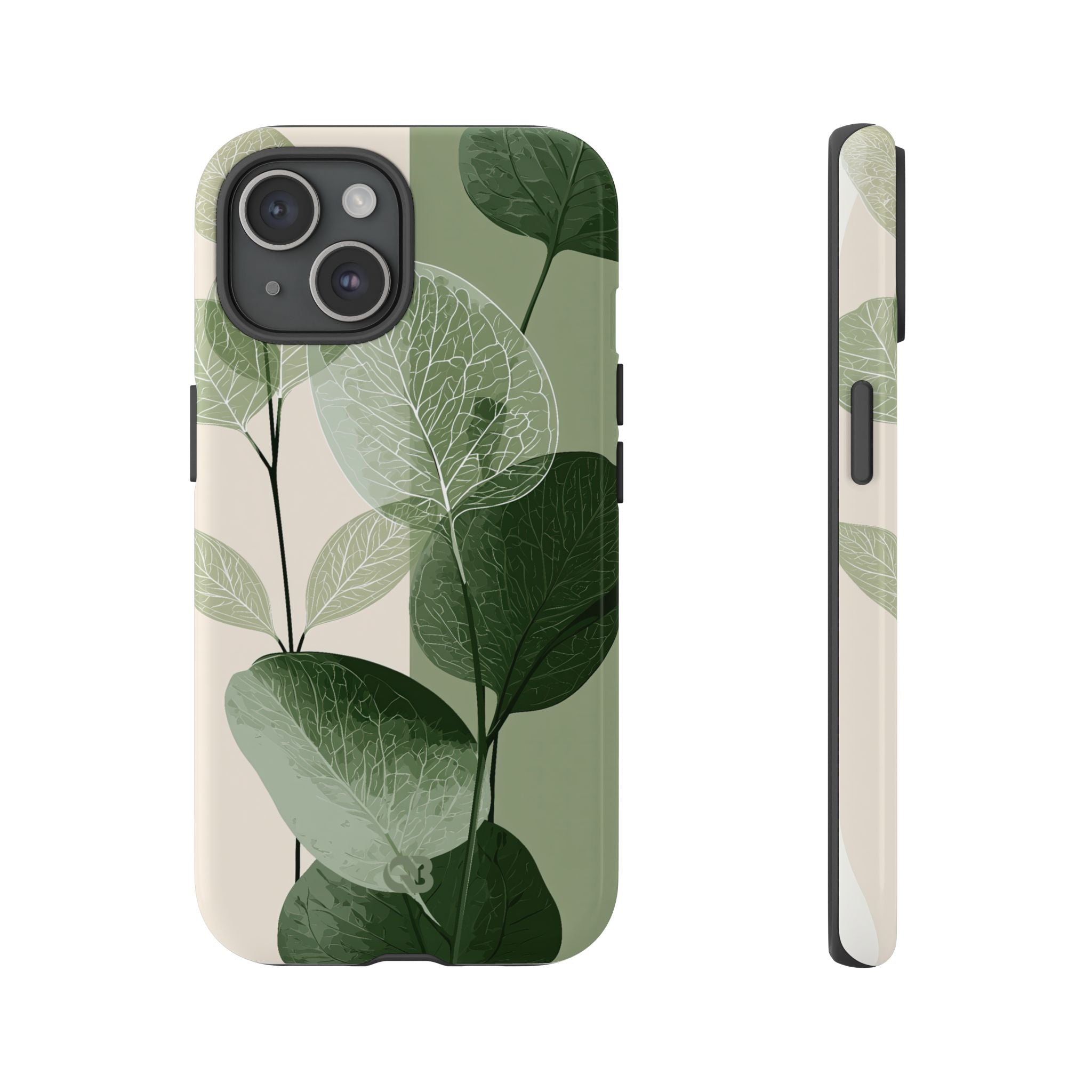 Green Tough Phone Case for iPhone - Sage Leaf Skeletals
