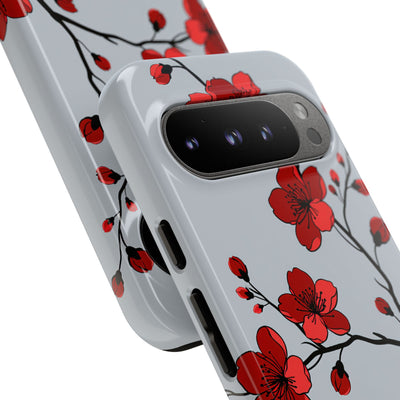 Grey Tough Phone Case for Google Pixel - Crimson Blossom Onyx
