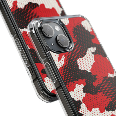 Crimson Halftone Camo · Clear Impact Magnetic Phone Case for iPhone · Red