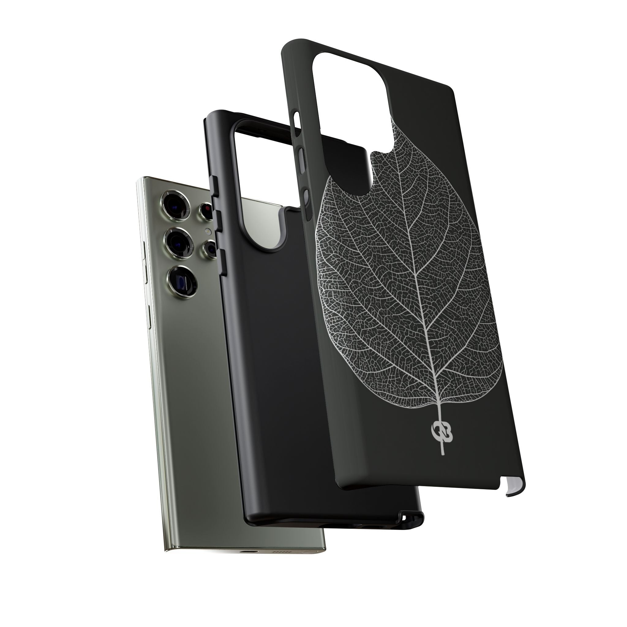Black Tough Phone Case for Samsung - Bleached Leaf Lattice