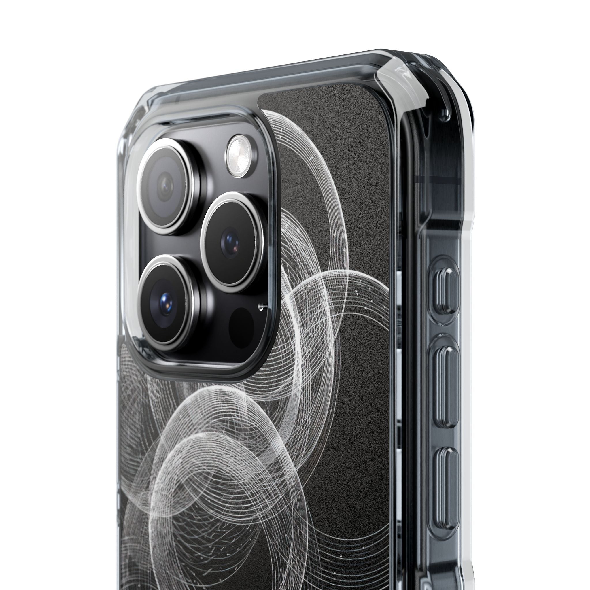 Black Impact MagSafe Phone Case for iPhone - Kinetic Wireframe Orbit