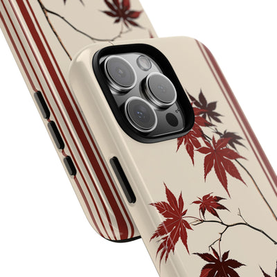 Red Tough Phone Case for iPhone - Crimson Momiji Stripe
