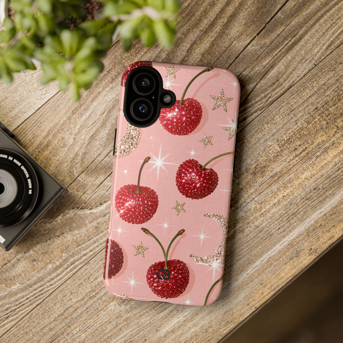 Bedazzled Ruby Cherries · Tough Phone Case for iPhone · Pink
