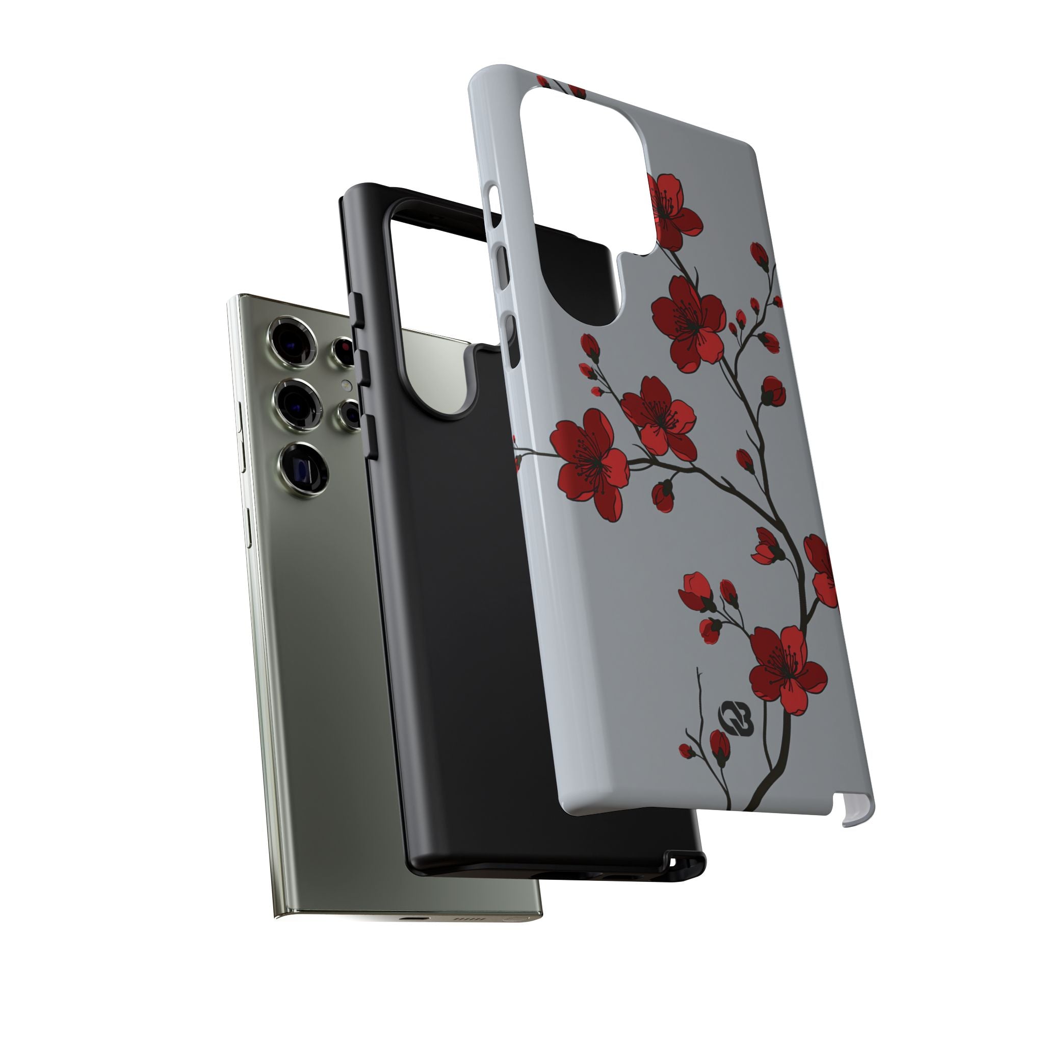 Grey Tough Phone Case for Samsung - Crimson Blossom Onyx