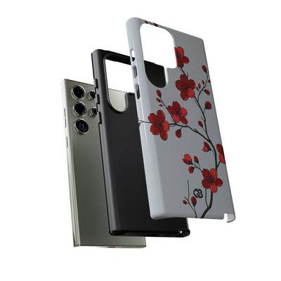 Grey Tough Phone Case for Samsung - Crimson Blossom Onyx