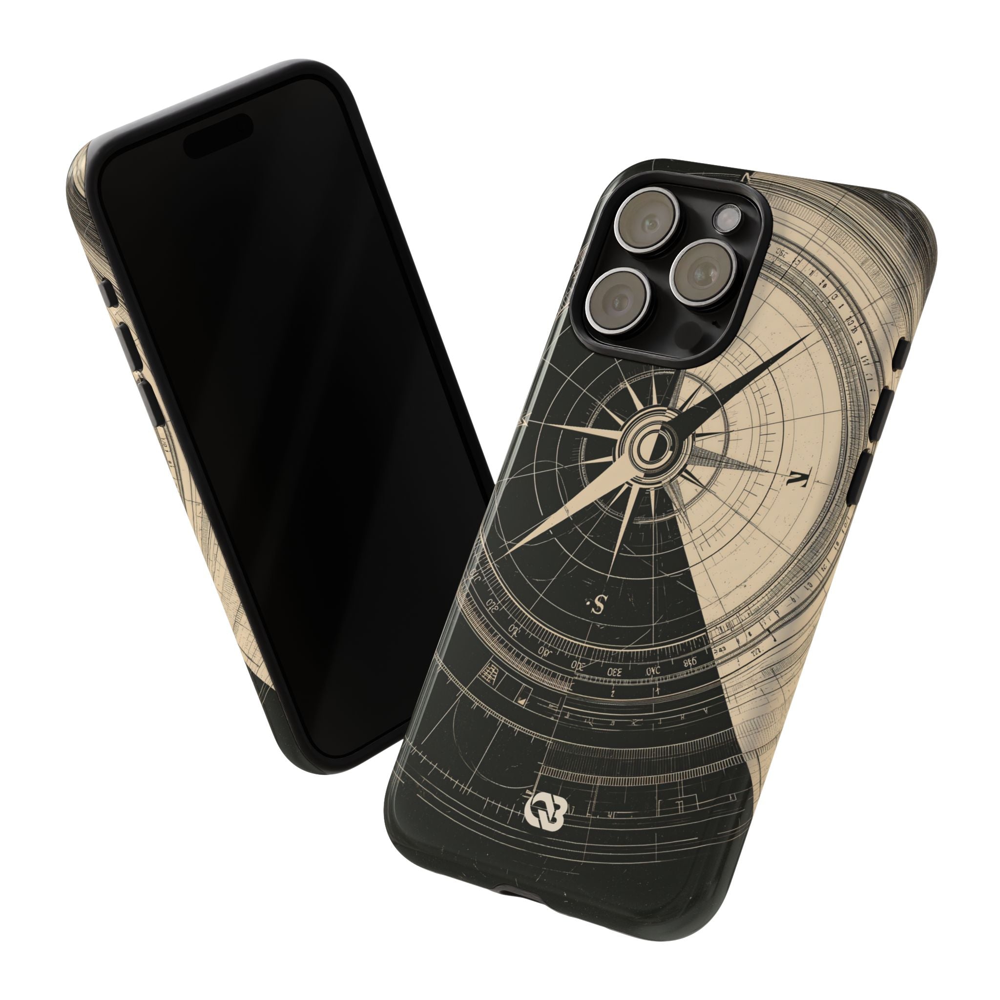 Beige Tough Phone Case for iPhone - Obsidian Nautical Blueprint
