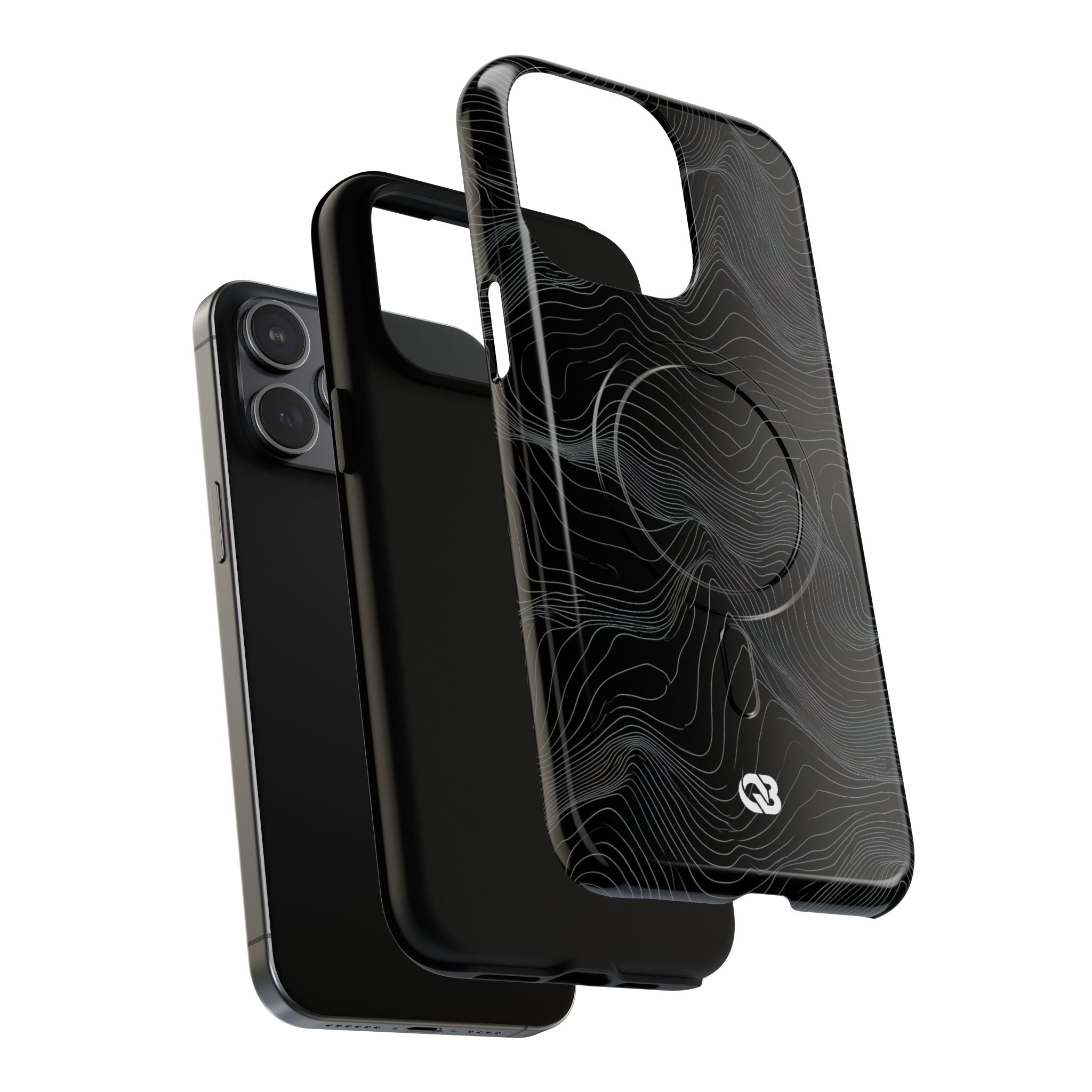Black Tough 2.0 Magsafe Phone Case for iPhone - Obsidian Topo Wireframe