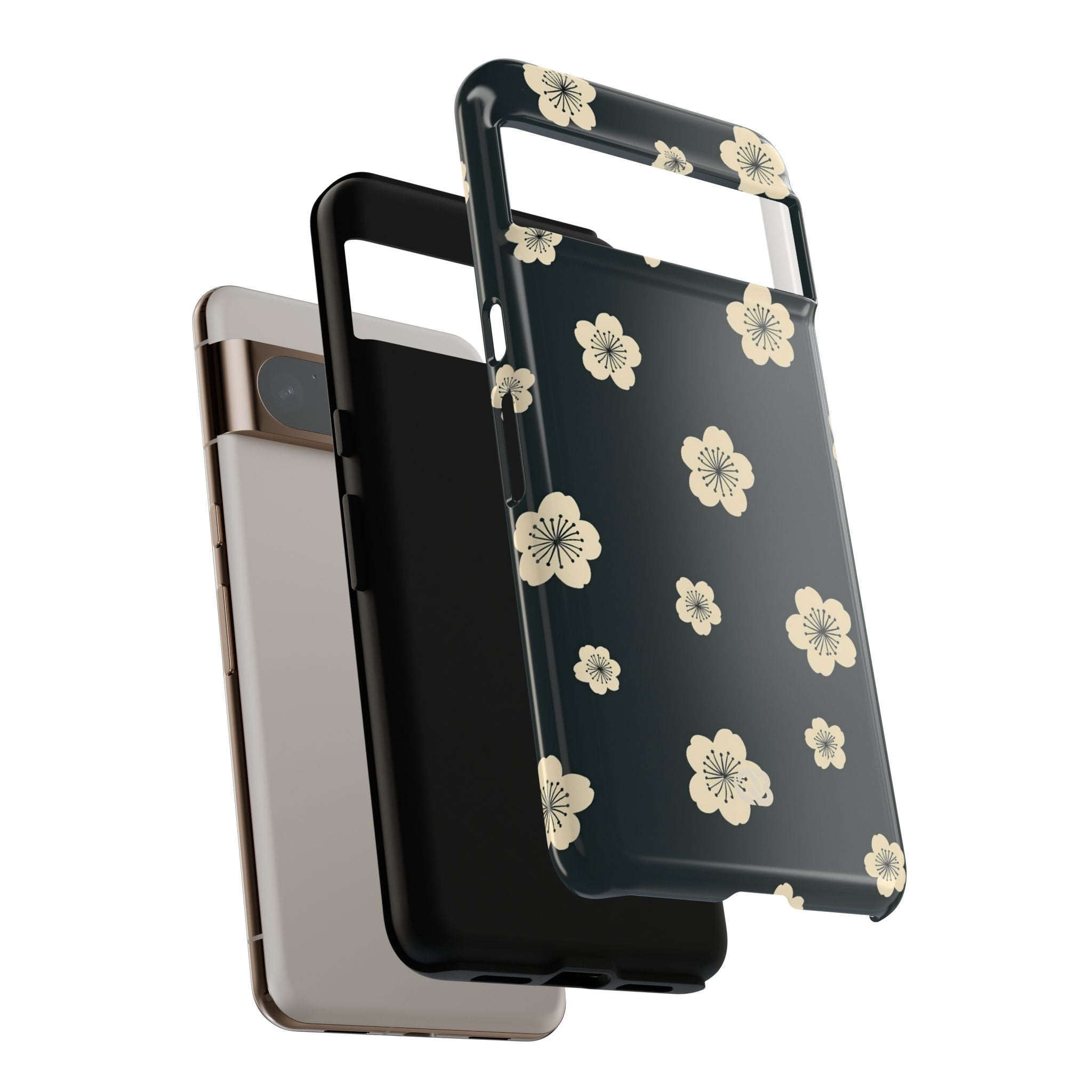 Teal Tough Phone Case for Google Pixel - Obsidian Cream Petals