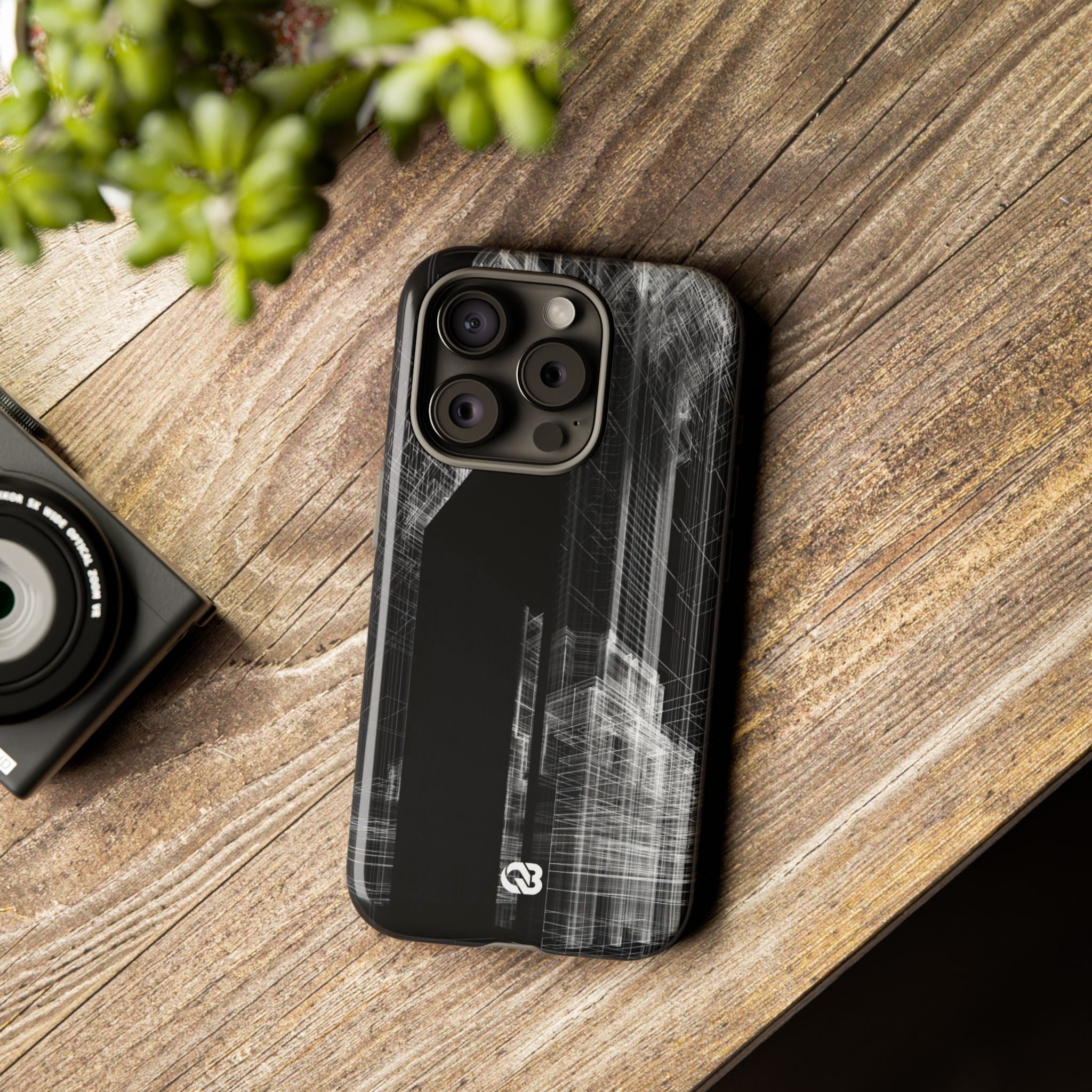 Black Tough Phone Case for iPhone - Ghost Urban Wireframe