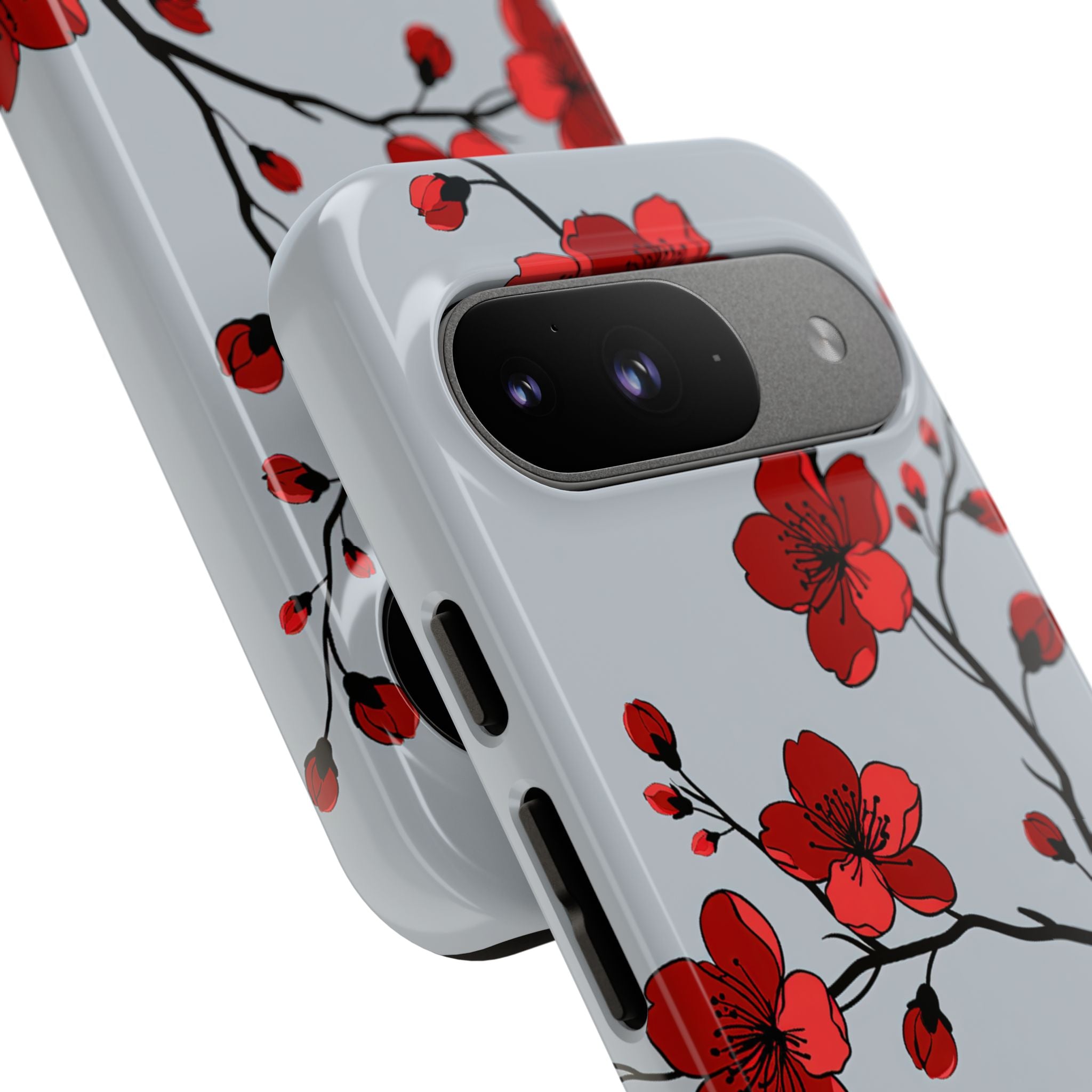 Grey Tough Phone Case for Google Pixel - Crimson Blossom Onyx