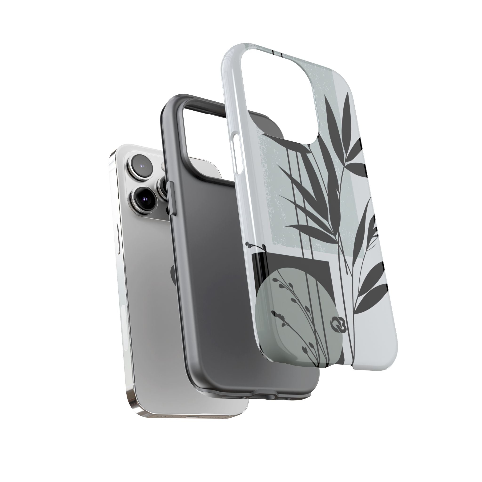 Grey Tough Phone Case for iPhone - Sage Bamboo Noir