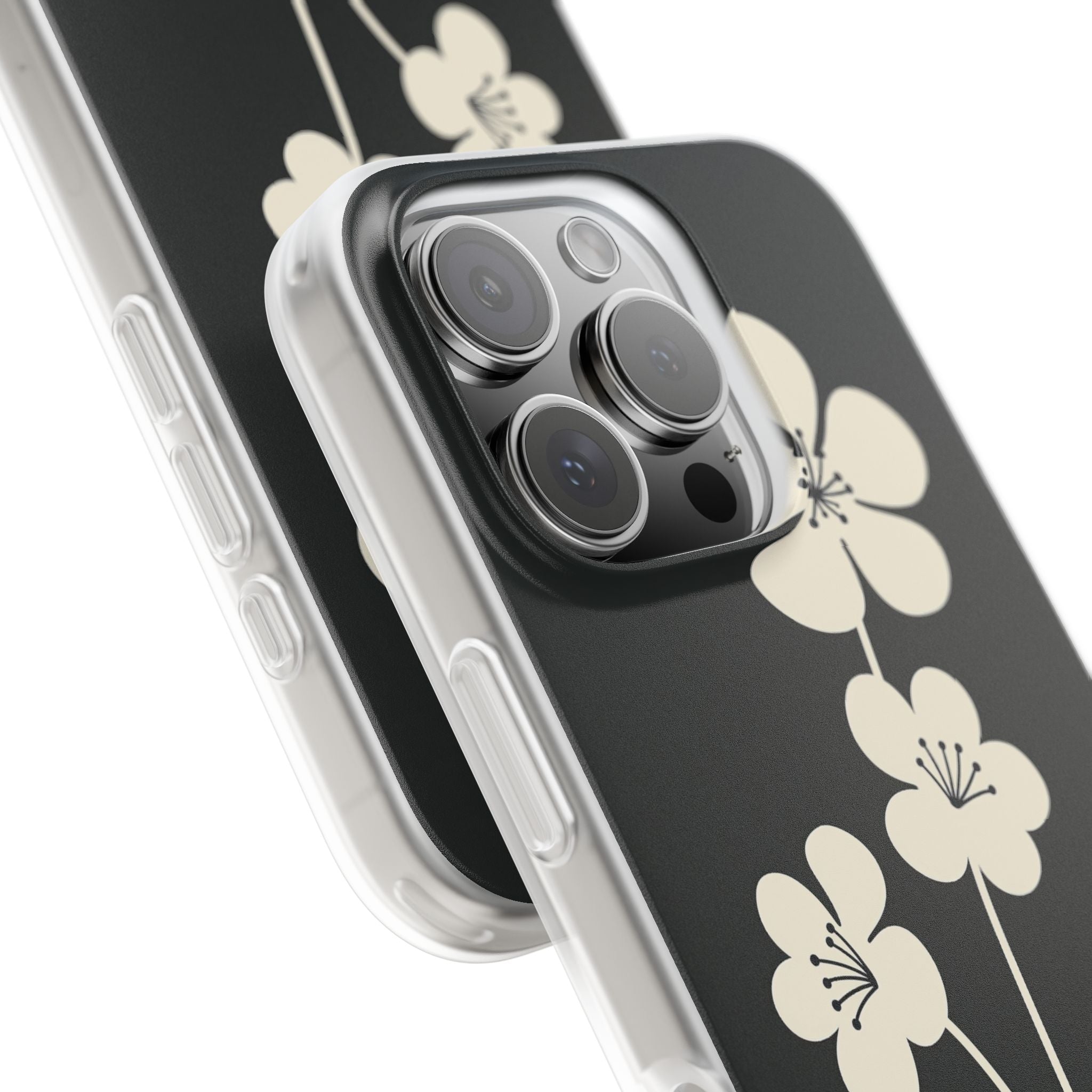 Black Lite Phone Case for iPhone - Obsidian Cream Bloom