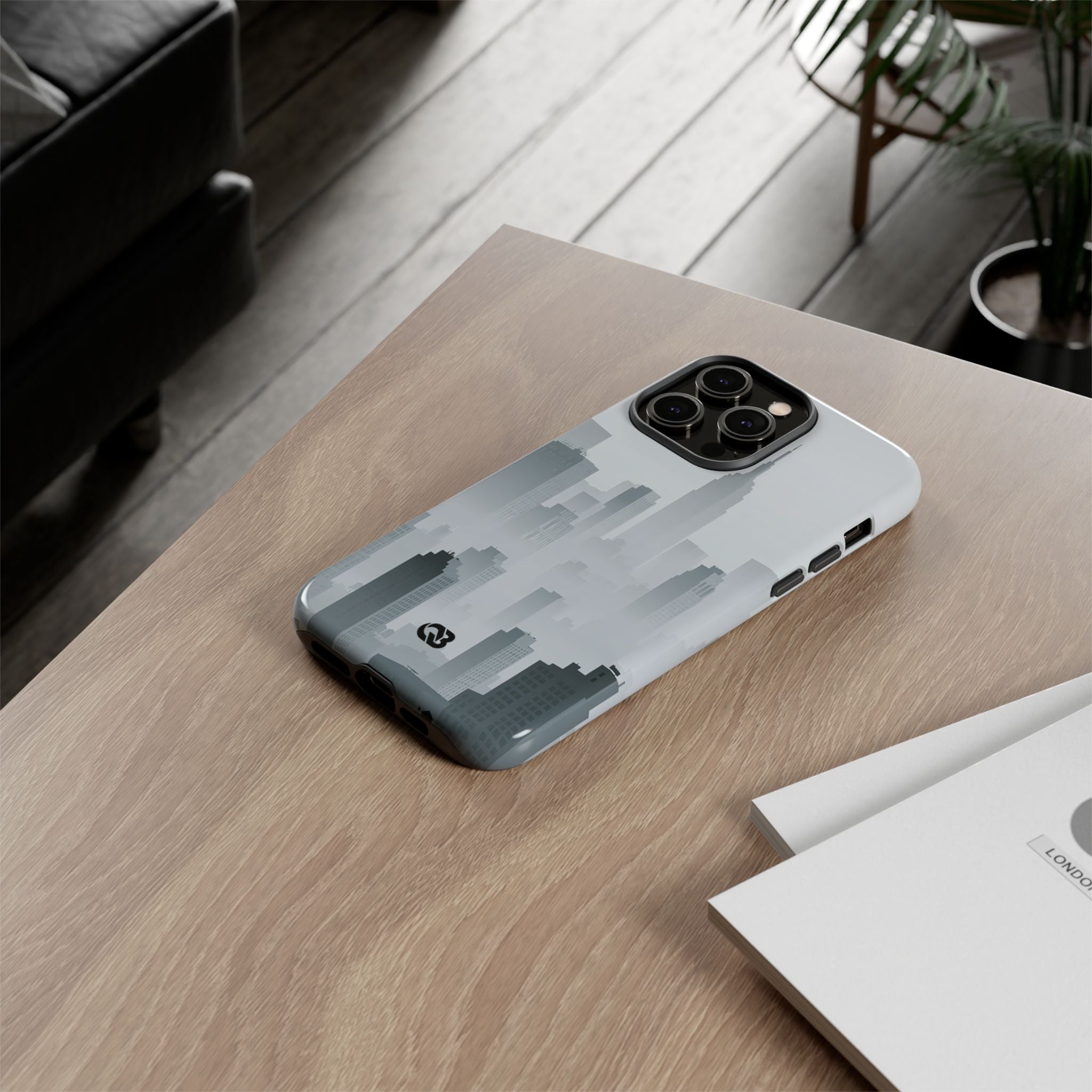 Grey Tough Phone Case for iPhone - Steel Mist Skyline