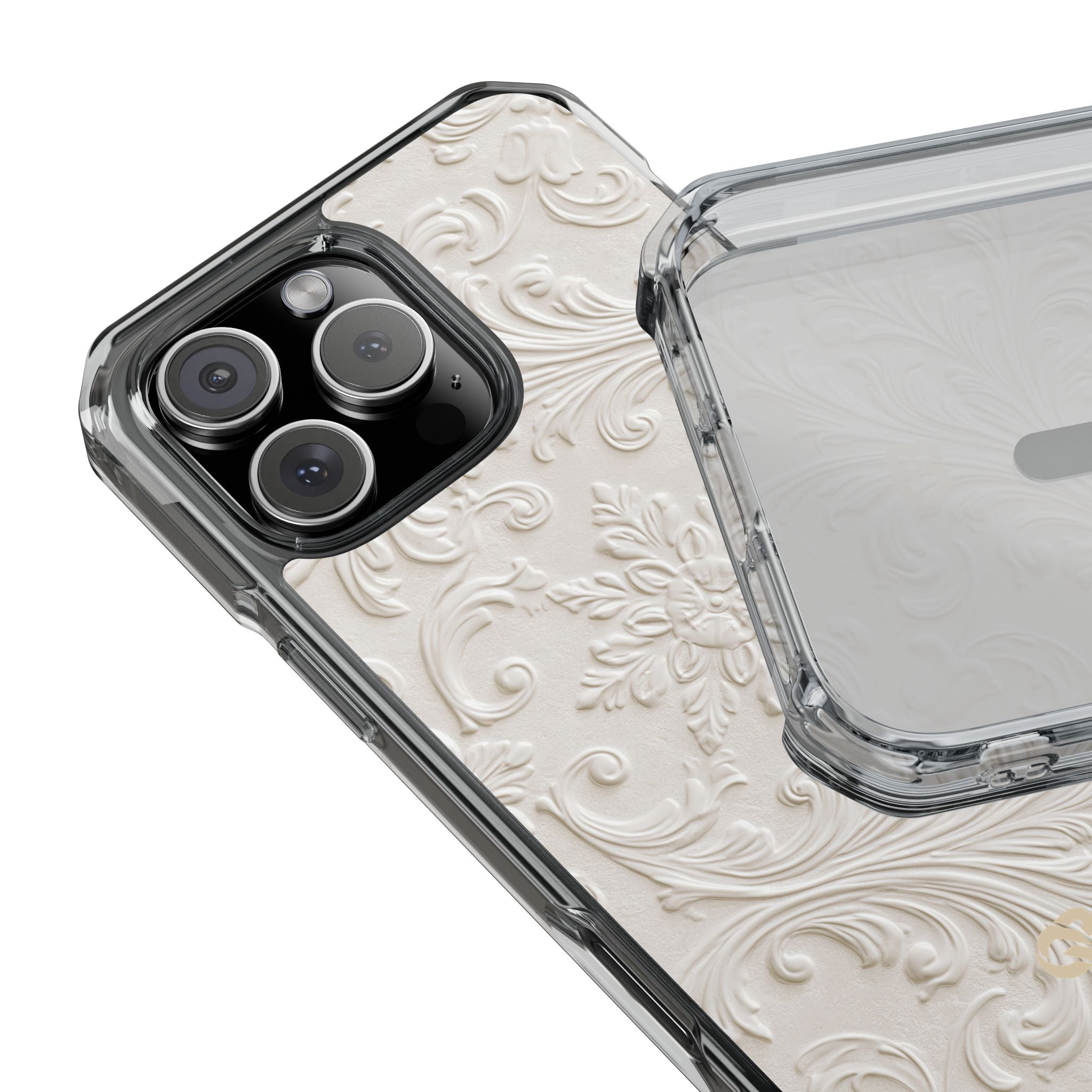 White Impact MagSafe Phone Case for iPhone - Alabaster Floral Relief