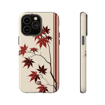 Red Tough Phone Case for iPhone - Crimson Momiji Stripe