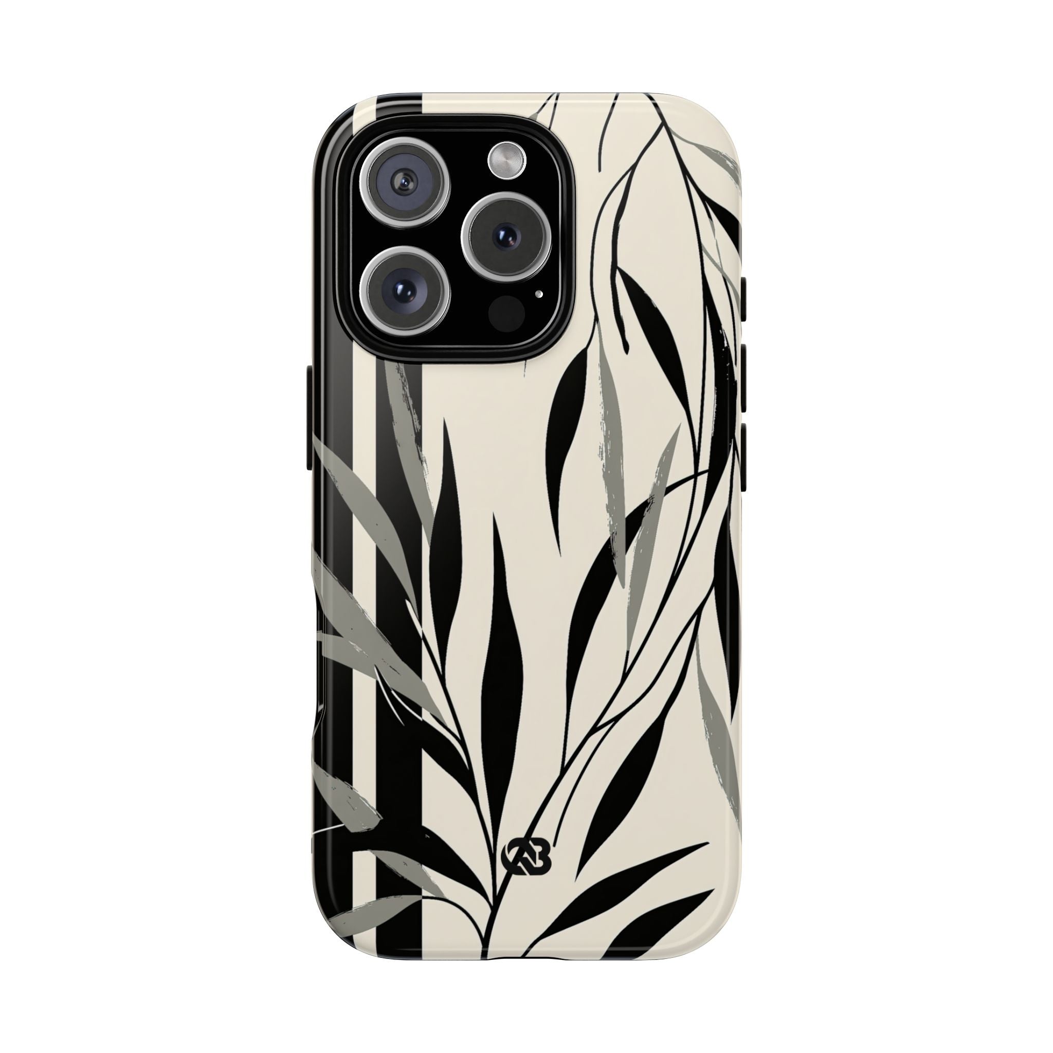 Beige Tough Phone Case for iPhone - Soot Leaf Sketch