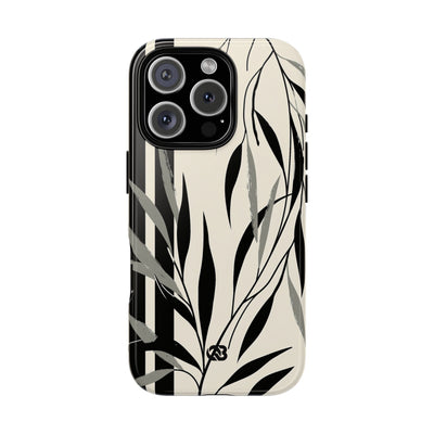 Beige Tough Phone Case for iPhone - Soot Leaf Sketch