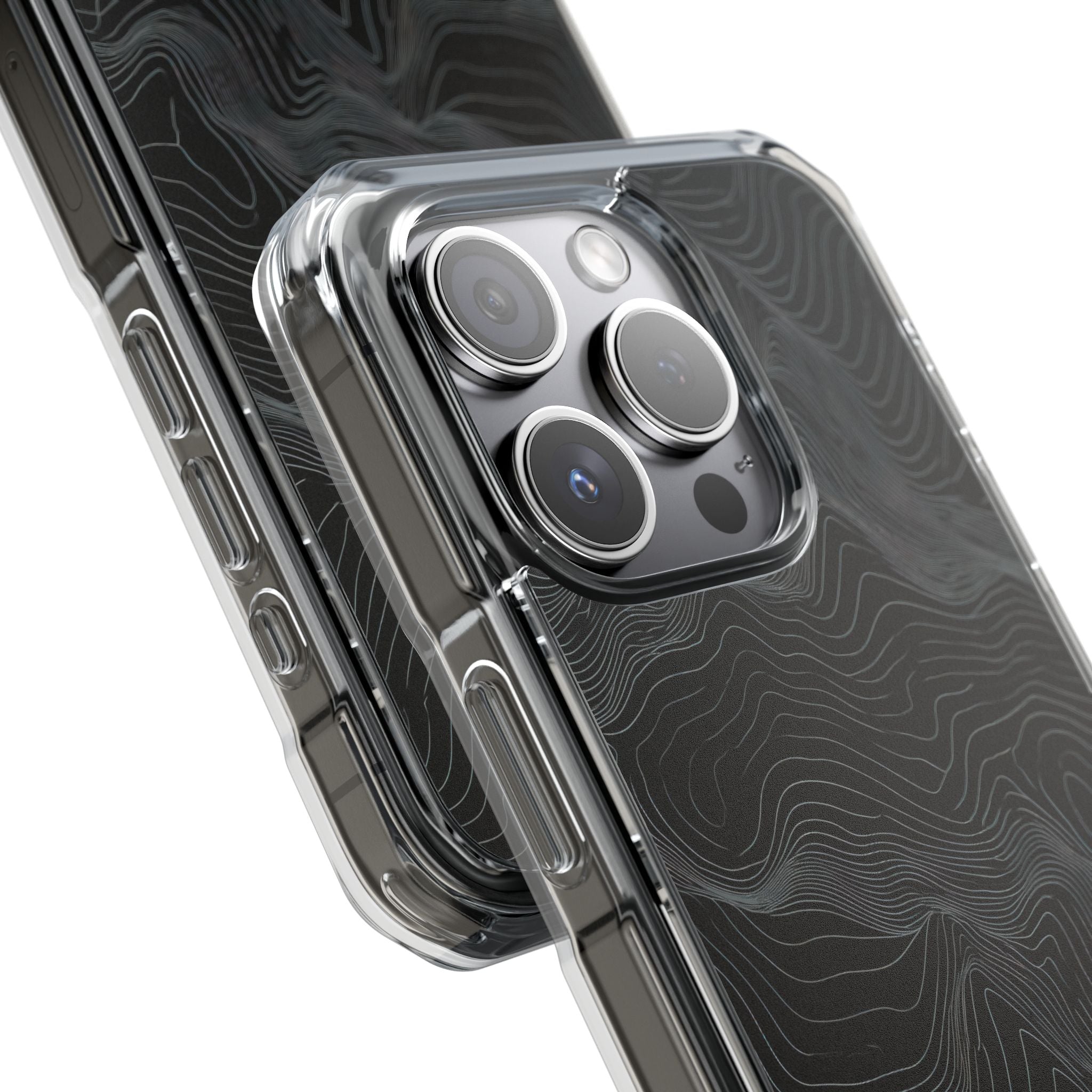 Black Impact MagSafe Phone Case for iPhone - Obsidian Topo Wireframe