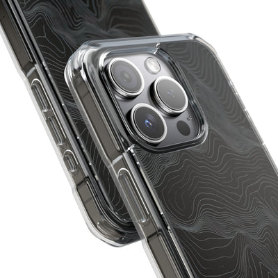 Black Impact MagSafe Phone Case for iPhone - Obsidian Topo Wireframe