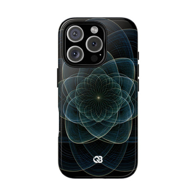 Blue Tough Phone Case for iPhone - Celestial Wireframe Bloom