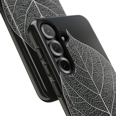 Black Tough Phone Case for Samsung - Bleached Leaf Lattice