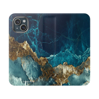 Golden Fracture Teal - iPhone 15 Case - Wallet