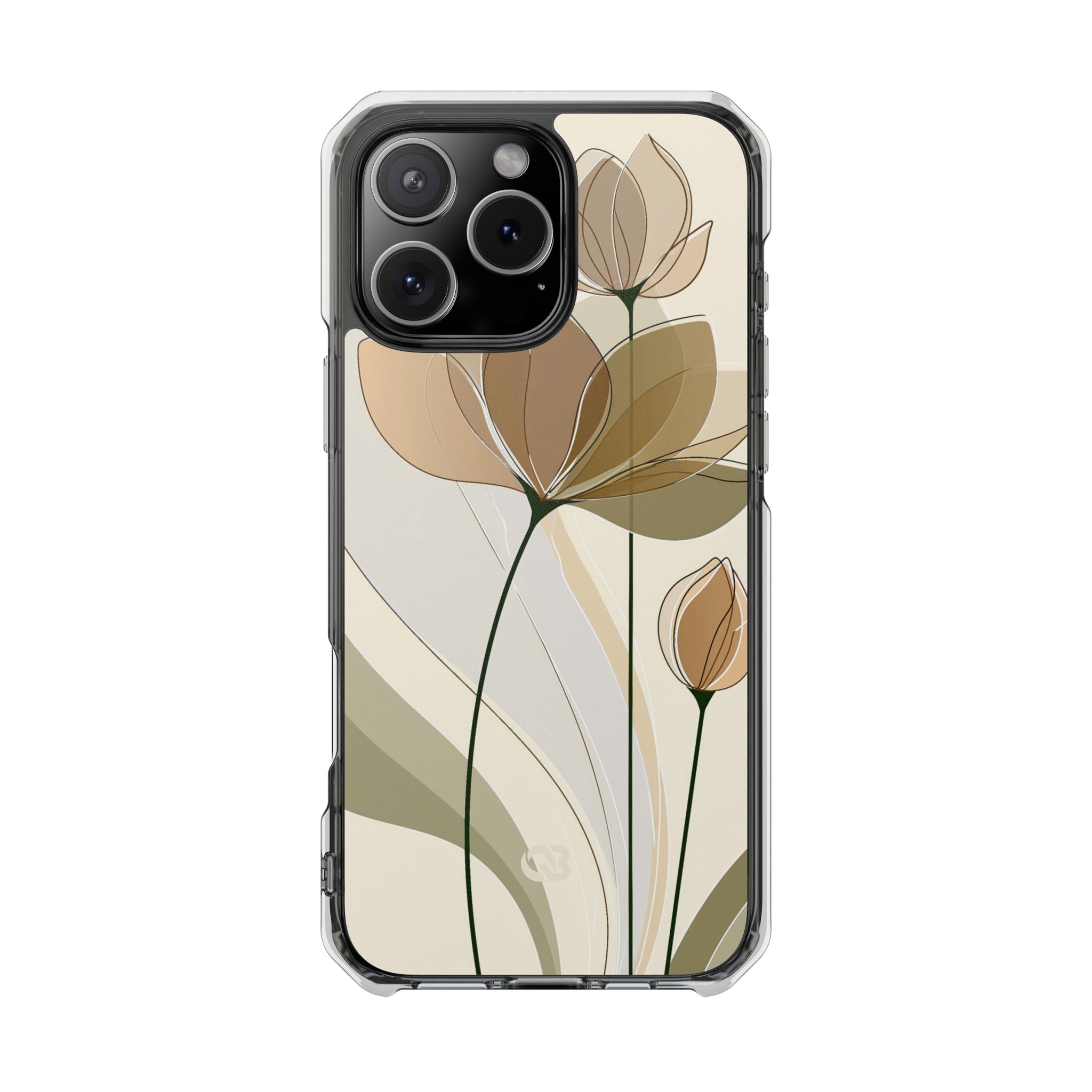 Beige Impact MagSafe Phone Case for iPhone - Muted Ochre Petals