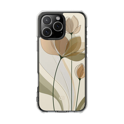 Beige Impact MagSafe Phone Case for iPhone - Muted Ochre Petals