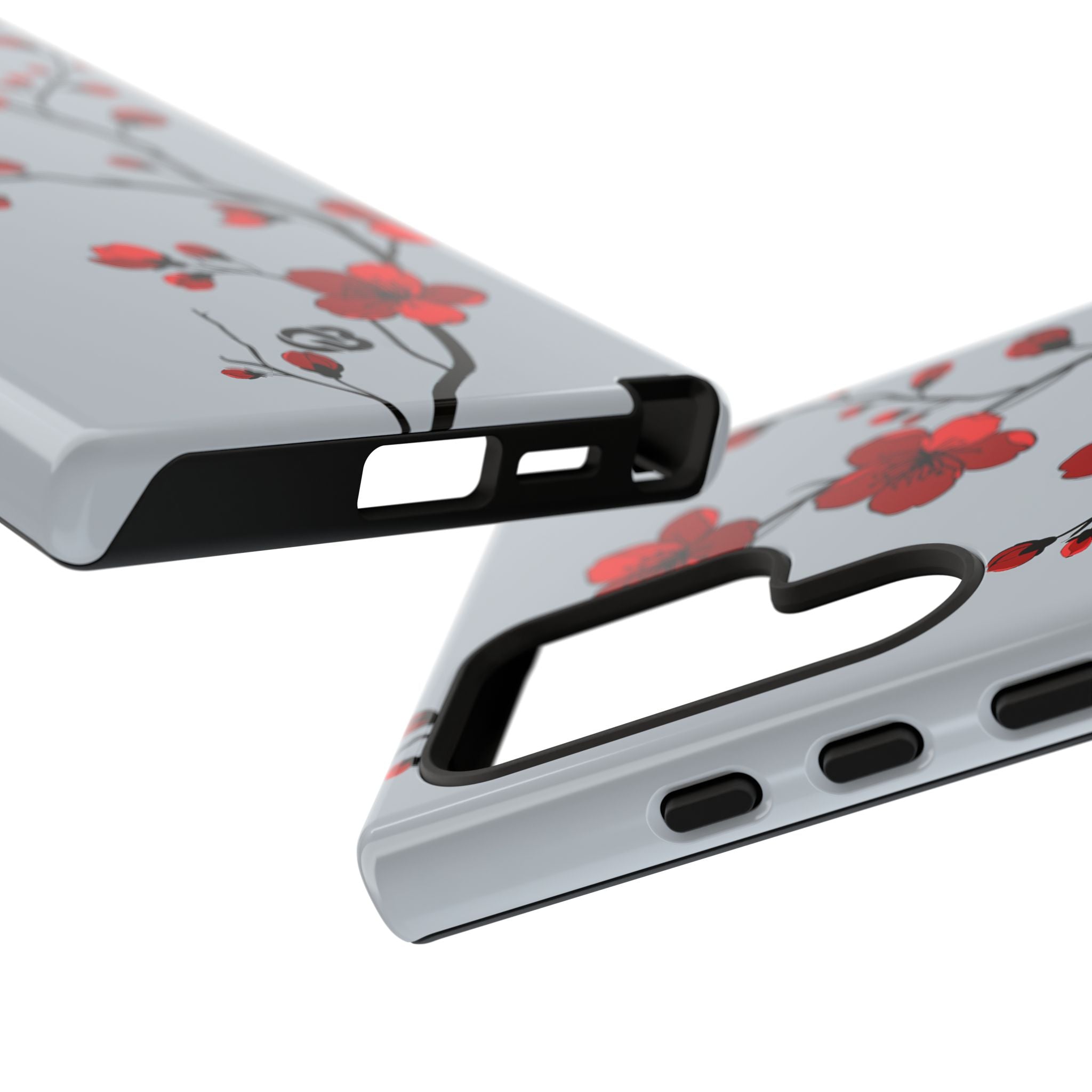 Grey Tough Phone Case for Samsung - Crimson Blossom Onyx