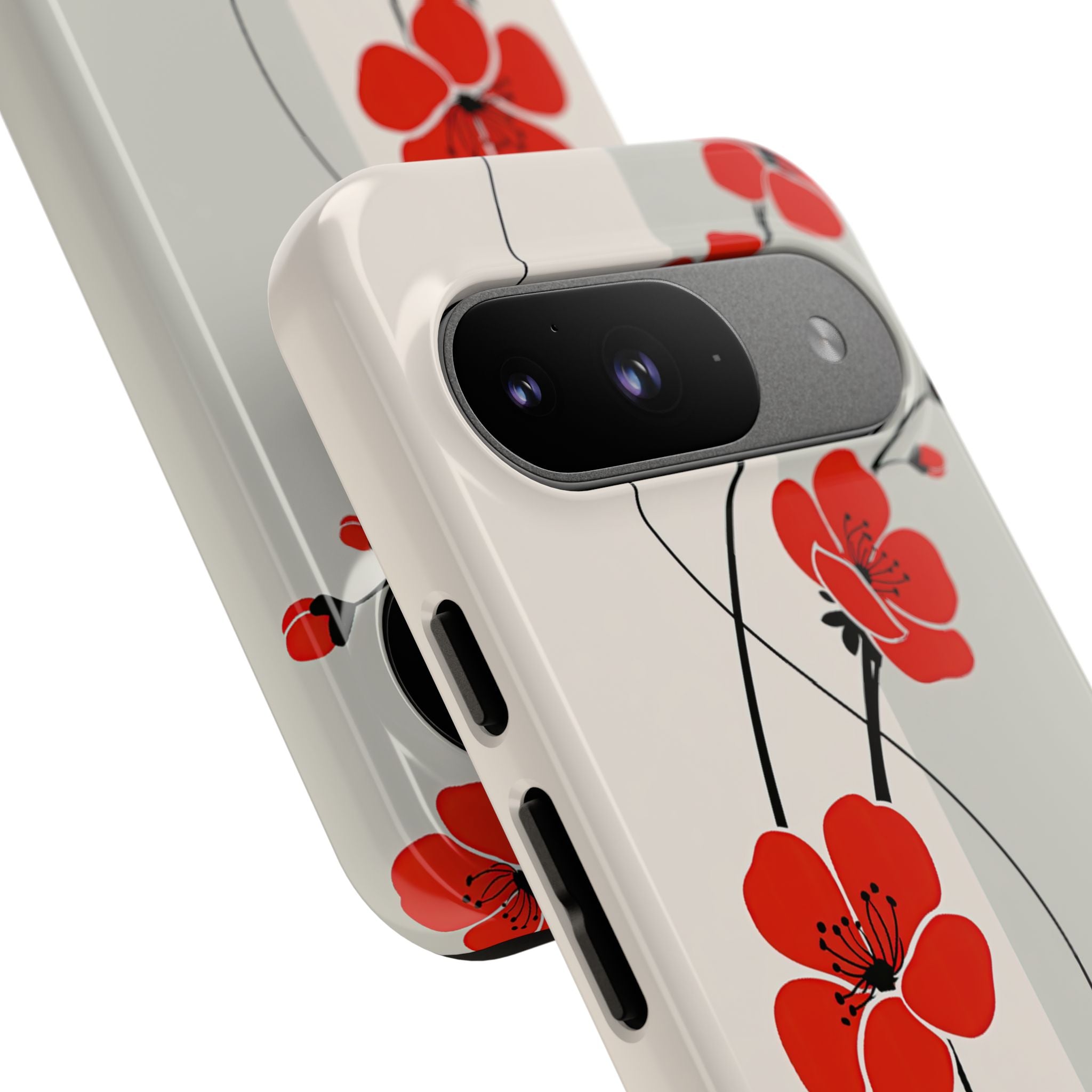 Beige Tough Phone Case for Google Pixel - Scarlet Ink Petals