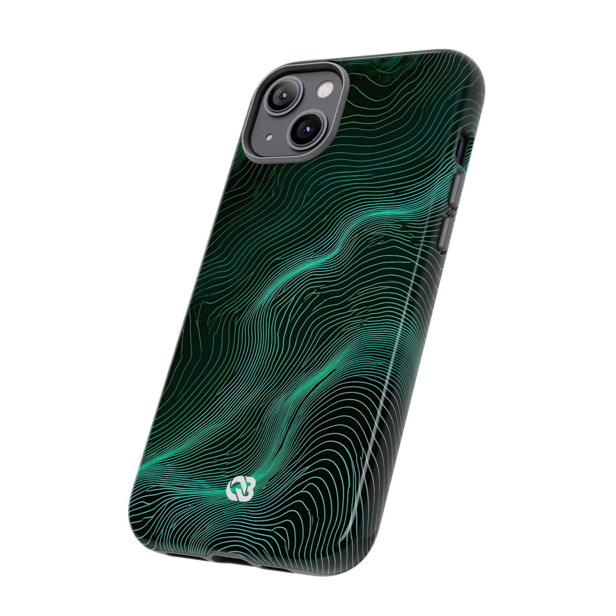 Teal Tough Phone Case for iPhone - Neon Jade Contour