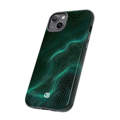 Teal Tough Phone Case for iPhone - Neon Jade Contour
