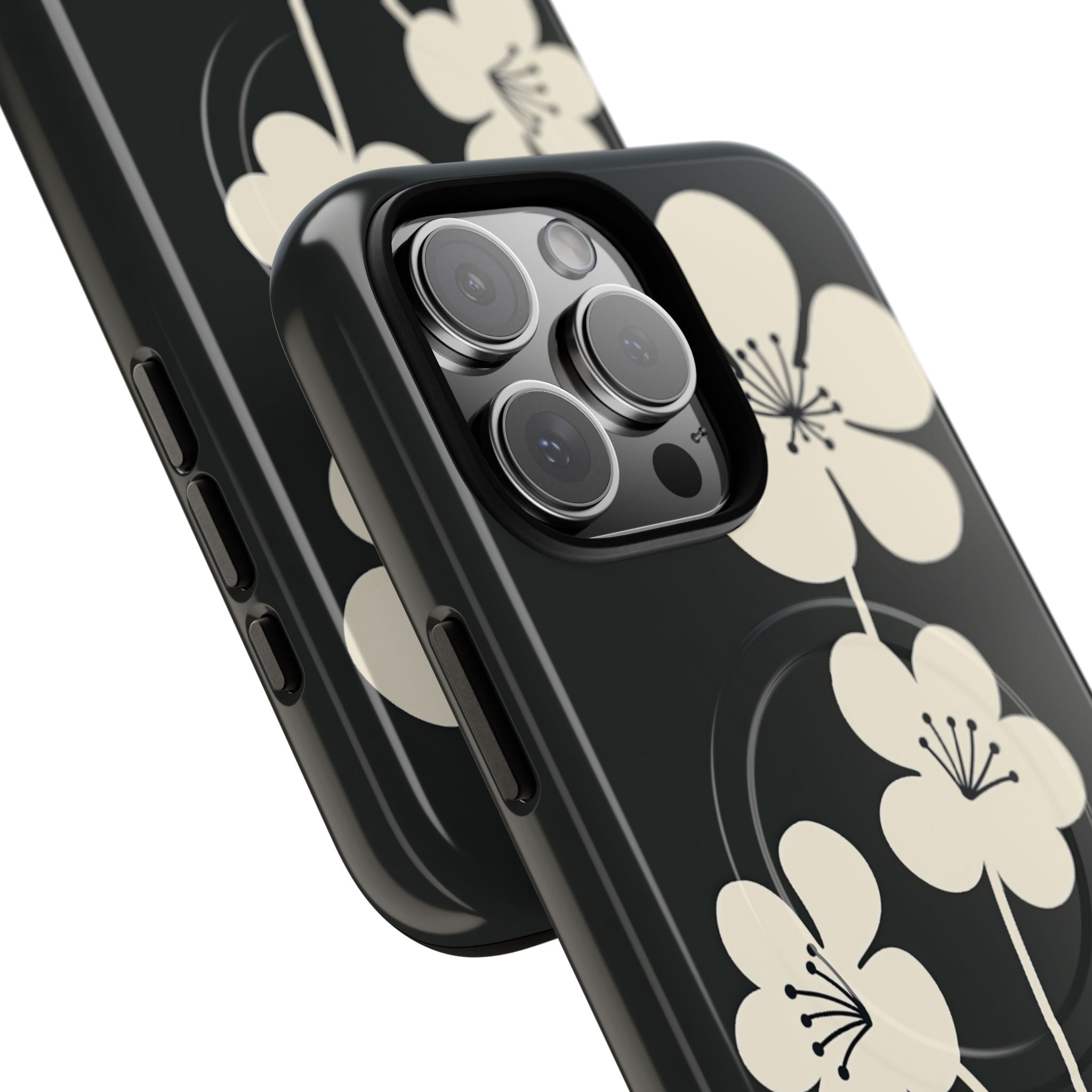 Black Tough 2.0 Magsafe Phone Case for iPhone - Obsidian Cream Bloom