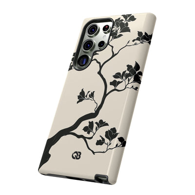 Beige Tough Phone Case for Samsung - Obsidian Bonsai Silhouette