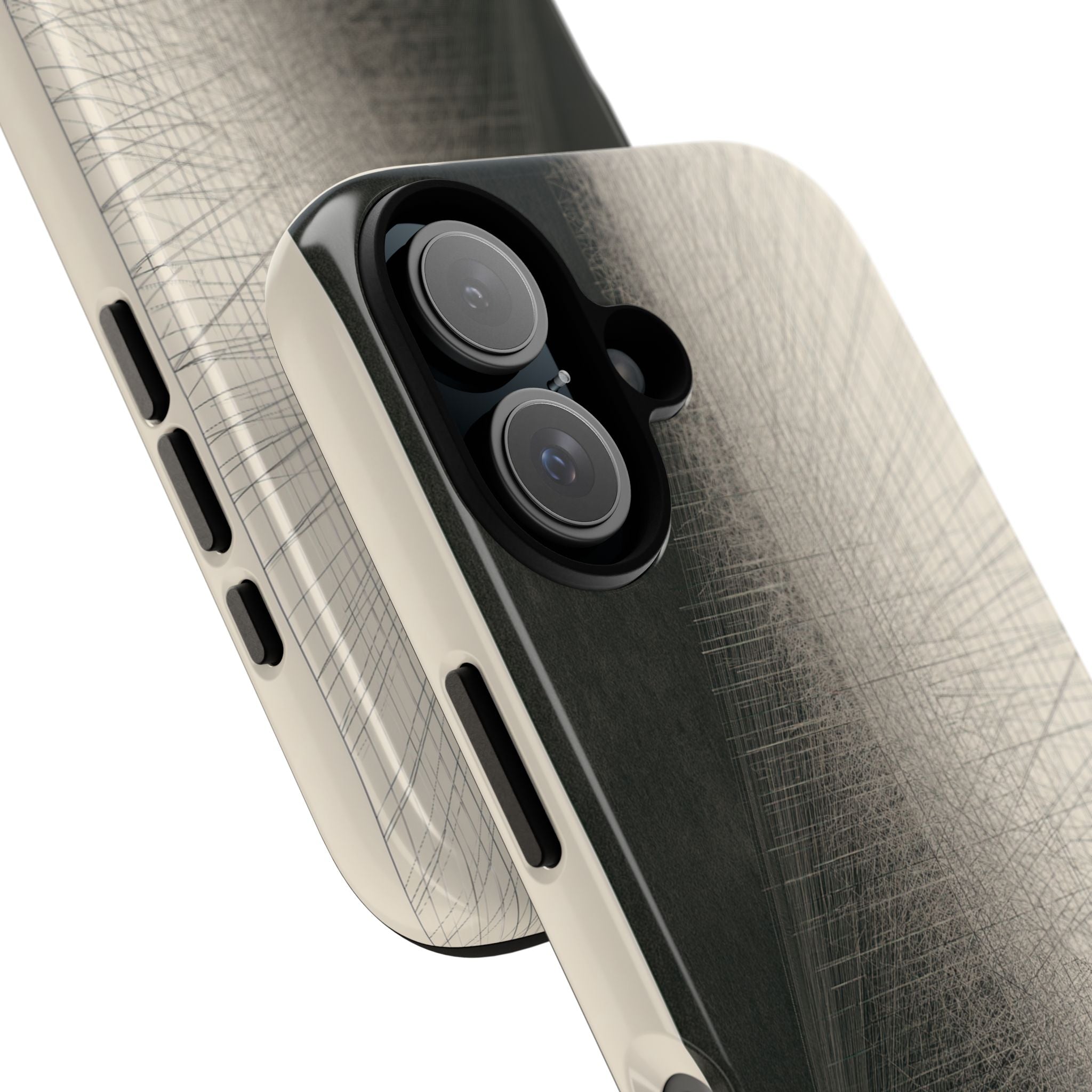 Beige Tough Phone Case for iPhone - Brutalist Graphite Grid