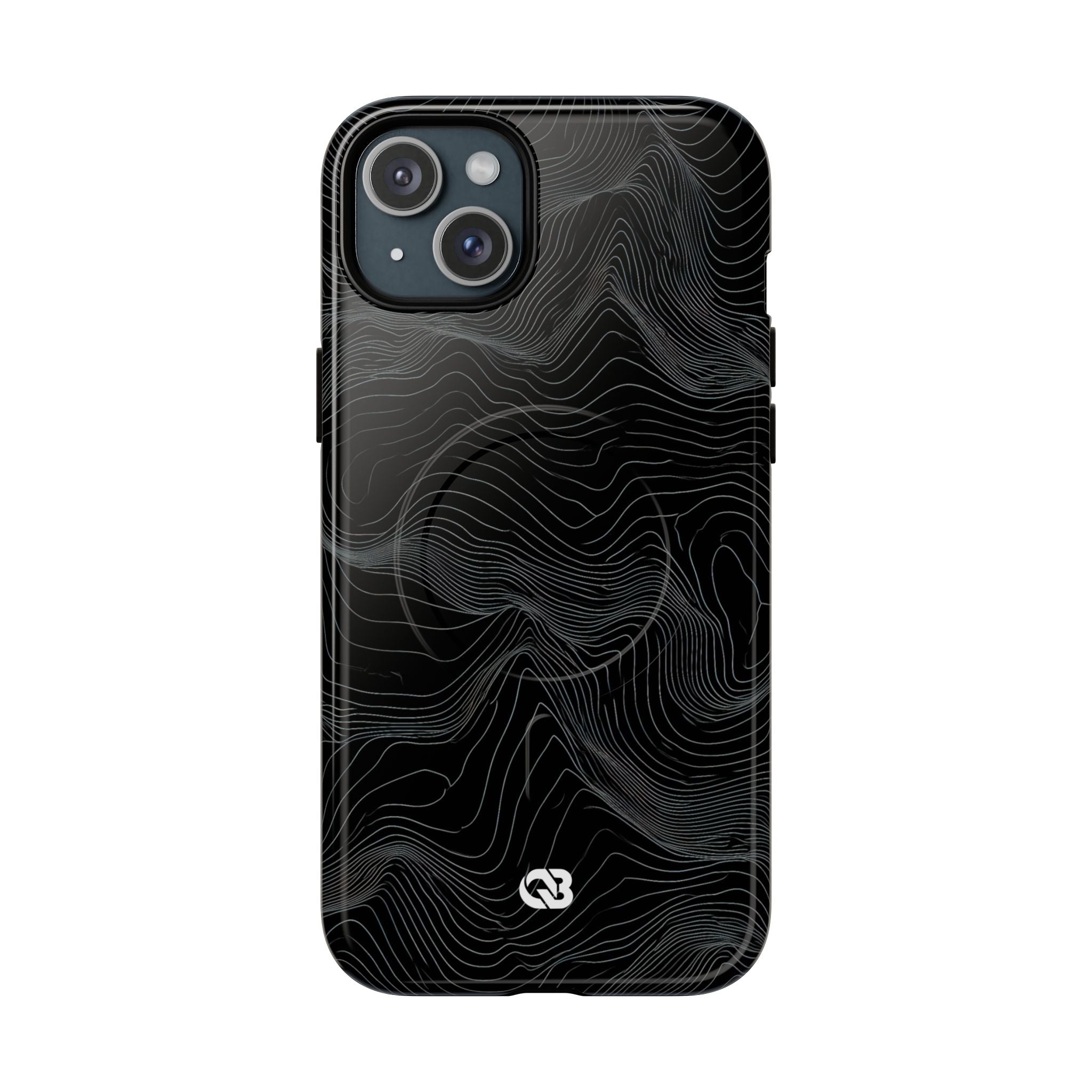 Black Tough 2.0 Magsafe Phone Case for iPhone - Obsidian Topo Wireframe