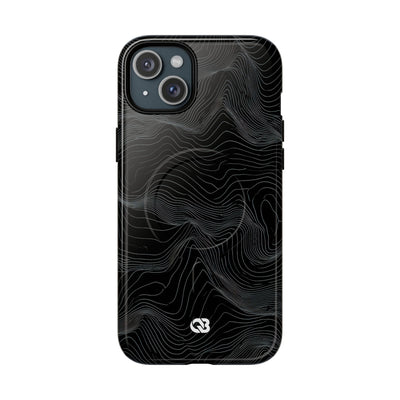 Black Tough 2.0 Magsafe Phone Case for iPhone - Obsidian Topo Wireframe