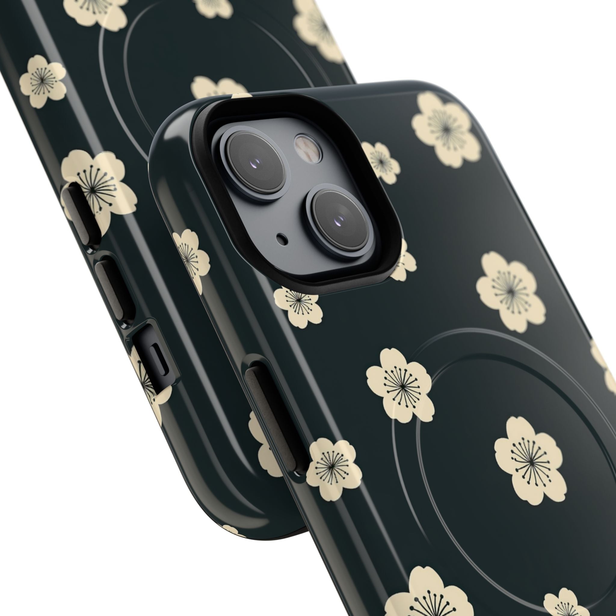 Teal Tough 2.0 Magsafe Phone Case for iPhone - Obsidian Cream Petals