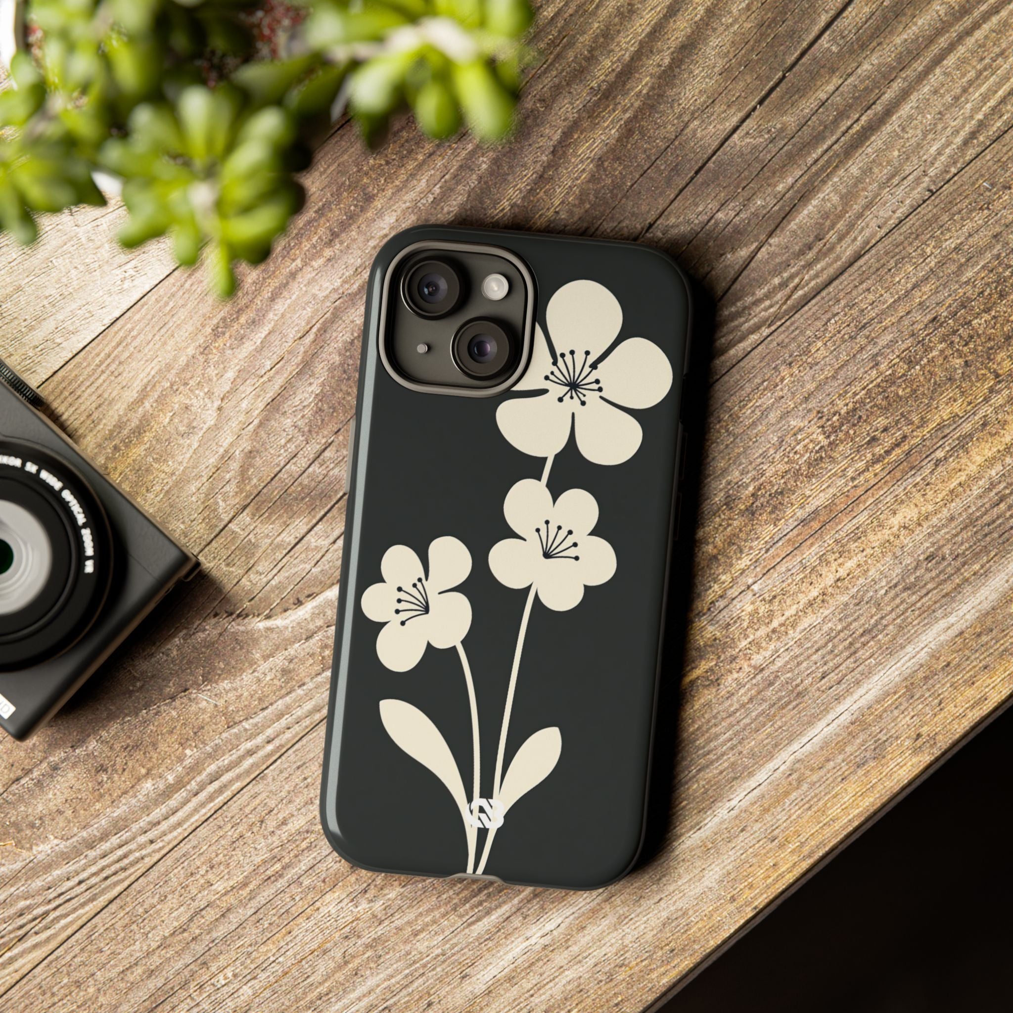 Black Tough Phone Case for iPhone - Obsidian Cream Bloom