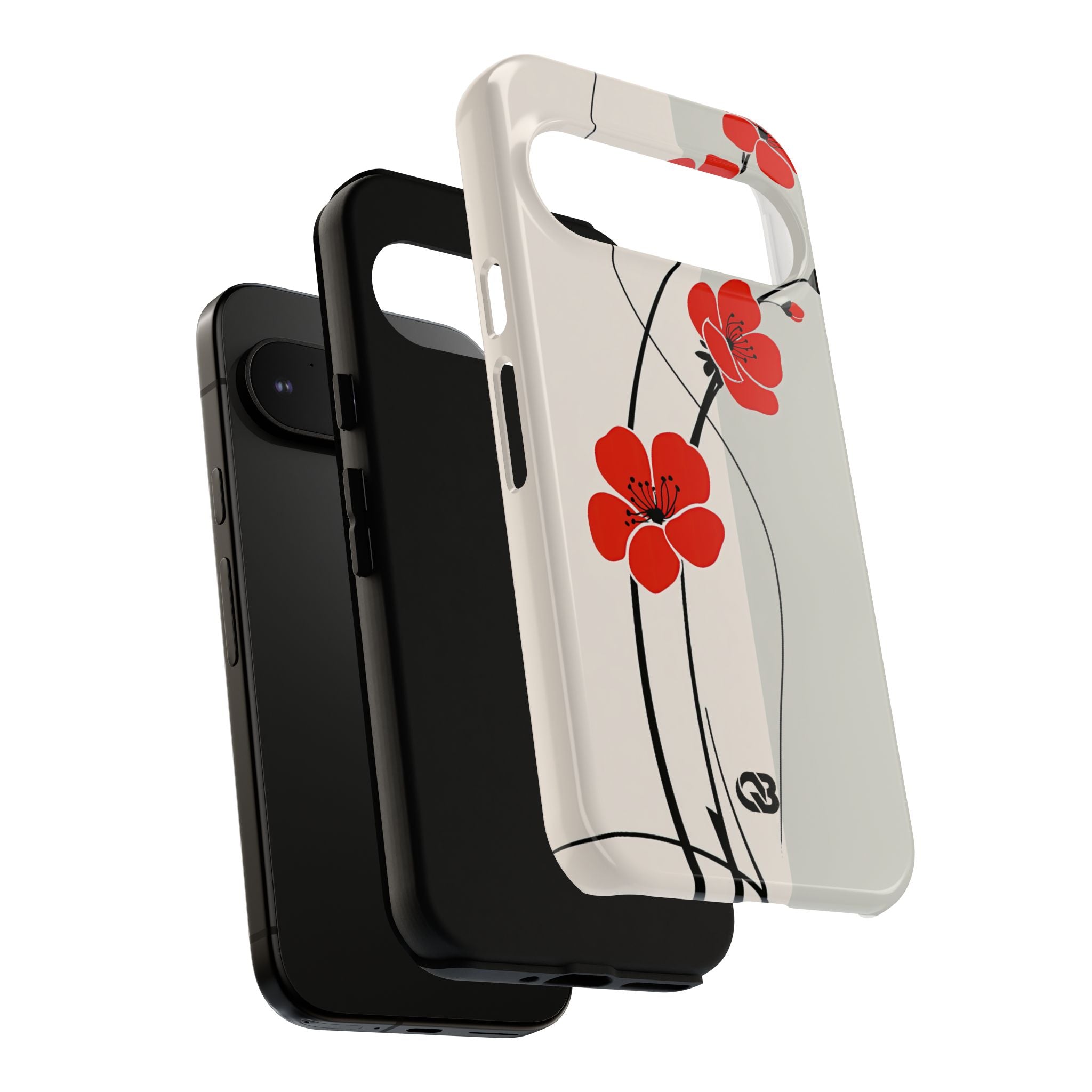 Beige Tough Phone Case for Google Pixel - Scarlet Ink Petals