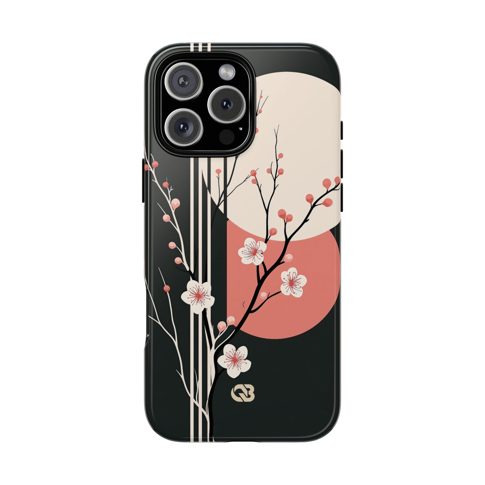 Black Tough Phone Case for iPhone - Kyoto Midnight Blossom