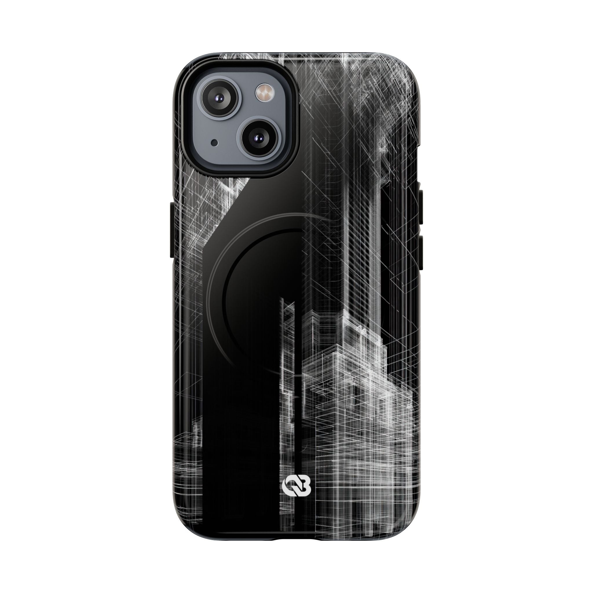 Black Tough 2.0 Magsafe Phone Case for iPhone - Ghost Urban Wireframe