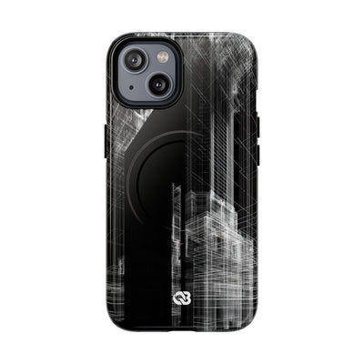 Black Tough 2.0 Magsafe Phone Case for iPhone - Ghost Urban Wireframe