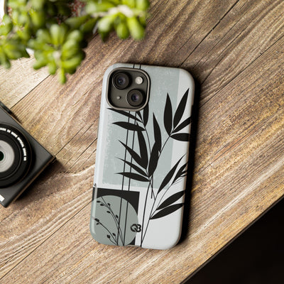 Grey Tough Phone Case for iPhone - Sage Bamboo Noir